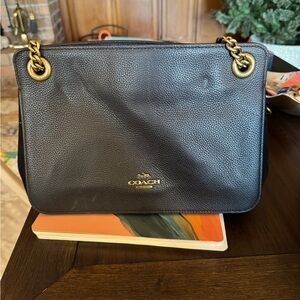 Coach Black Leather Shoulder Bag with Gold Chain